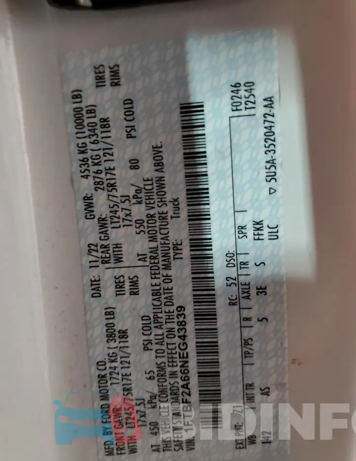 1FTBF2A66NEG43839 Photo# 12