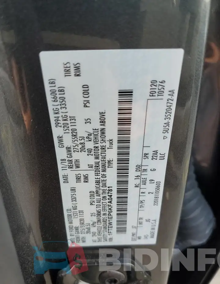 1FTEW1EP6KFA04781 Photo# 12