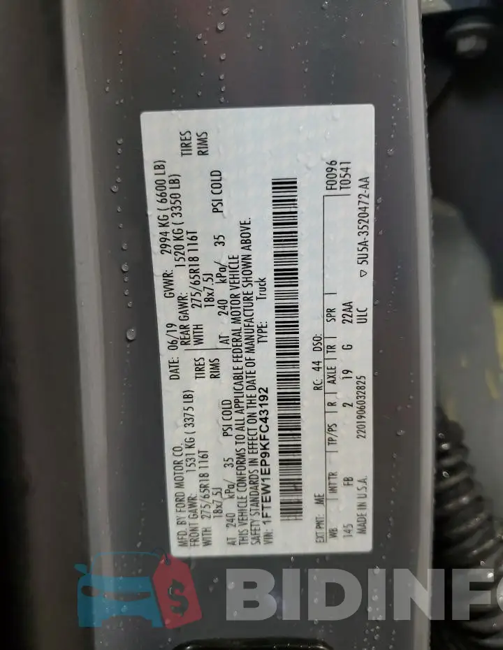 1FTEW1EP9KFC43192 Photo# 14