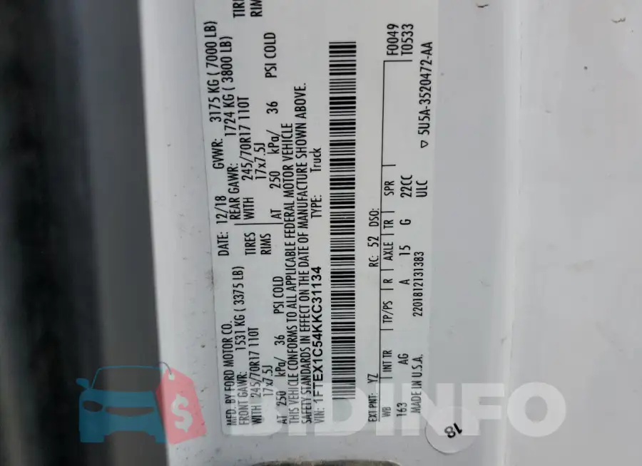 1FTEX1C54KKC31134 Photo# 12