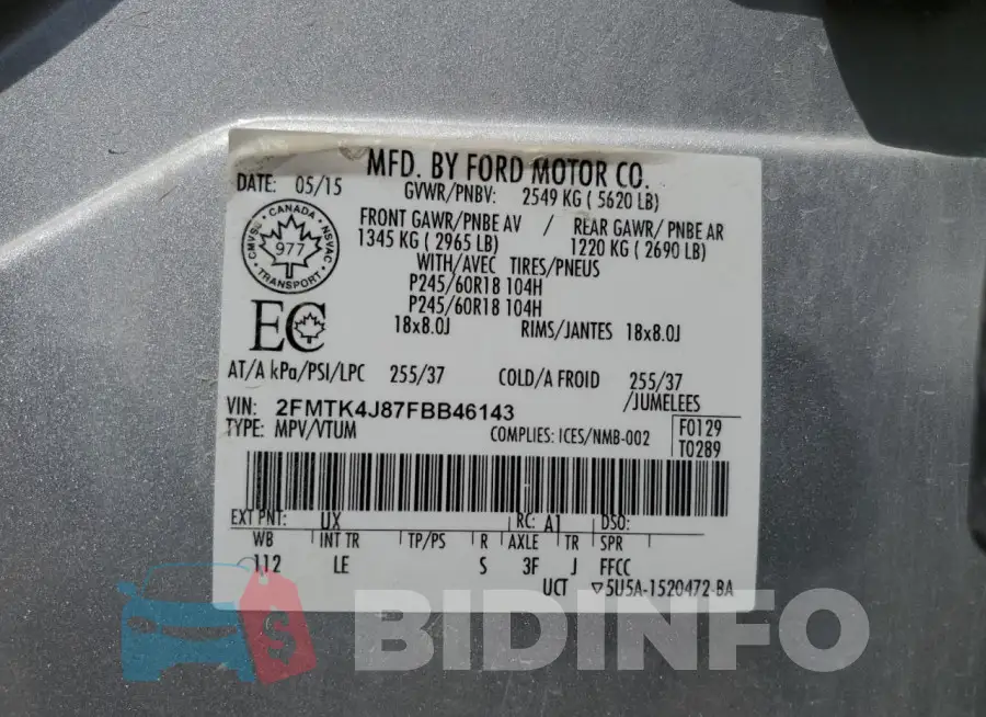 2FMTK4J87FBB46143 Photo# 13