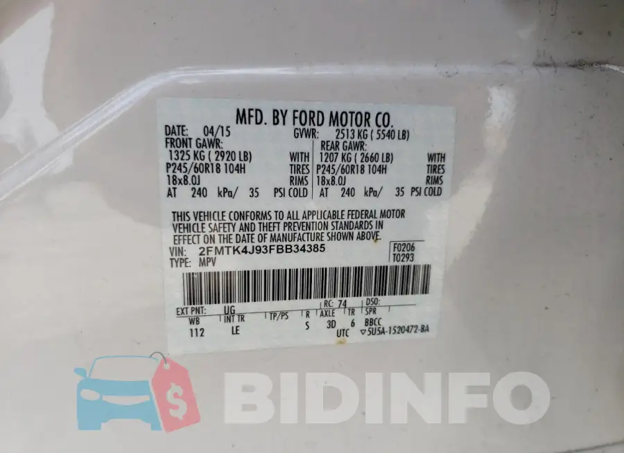 2FMTK4J93FBB34385 Photo# 13