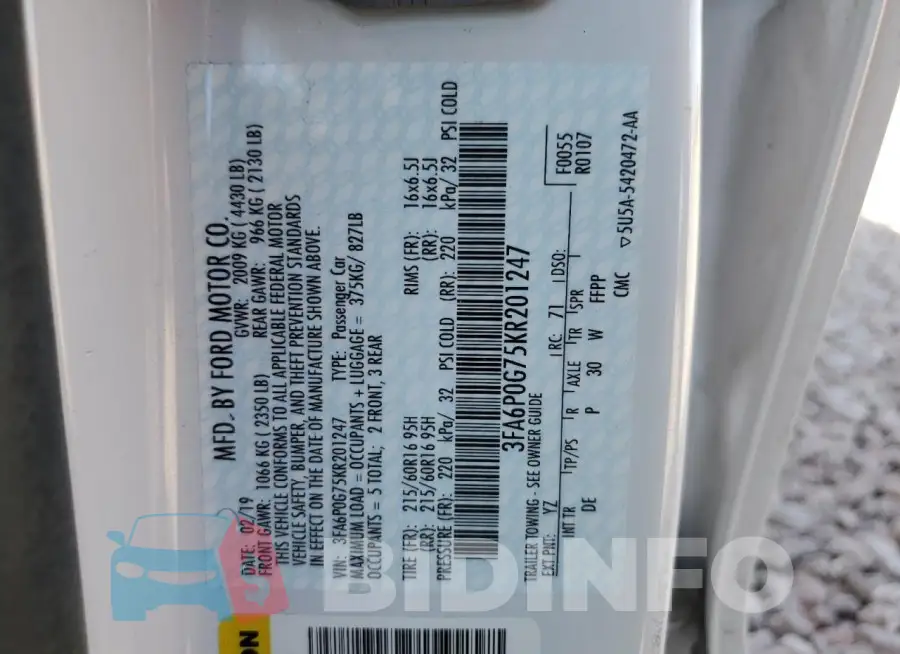 3FA6P0G75KR201247 Photo# 12