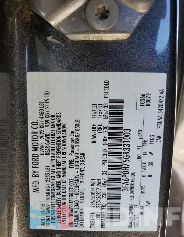 3FA6P0H75GR331003 Photo# 13