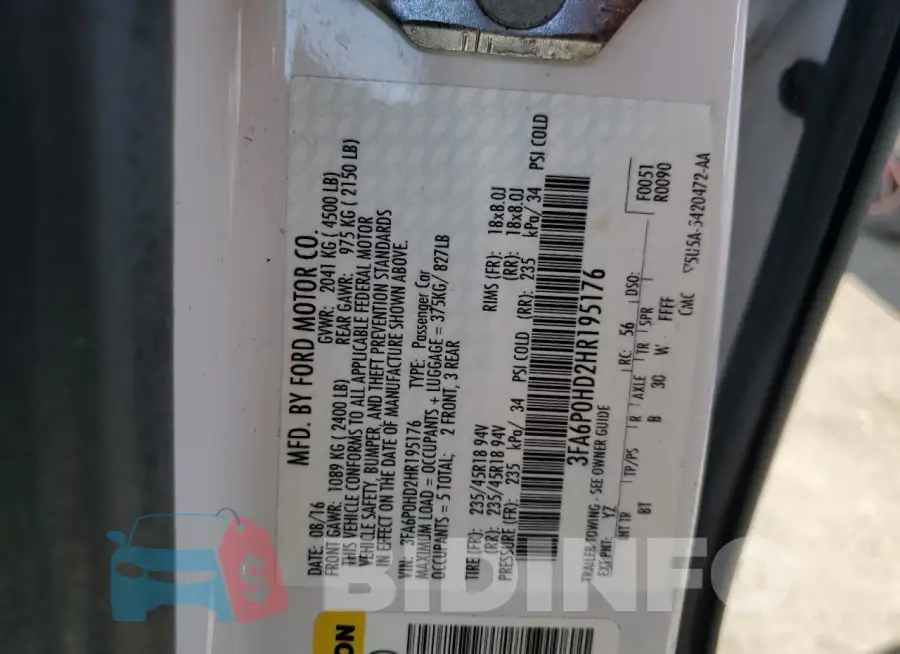 3FA6P0HD2HR195176 Photo# 12