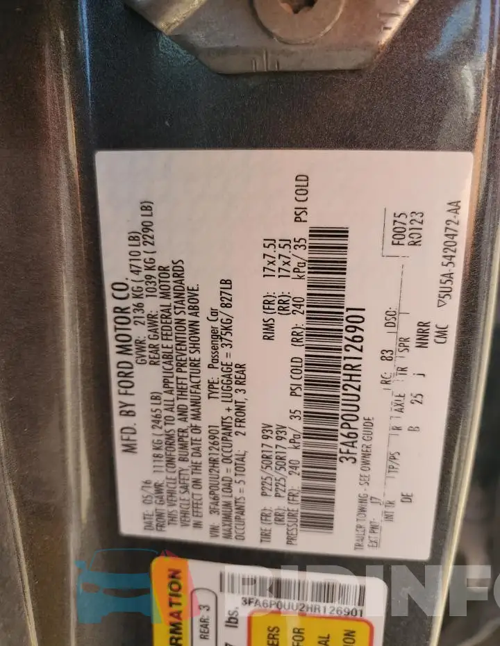 3FA6P0UU2HR126901 Photo# 12