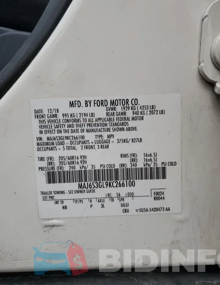MAJ6S3GL9KC266100 Photo# 13