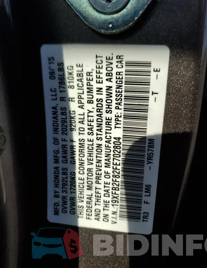 19XFB2F82FE702804 Photo# 13