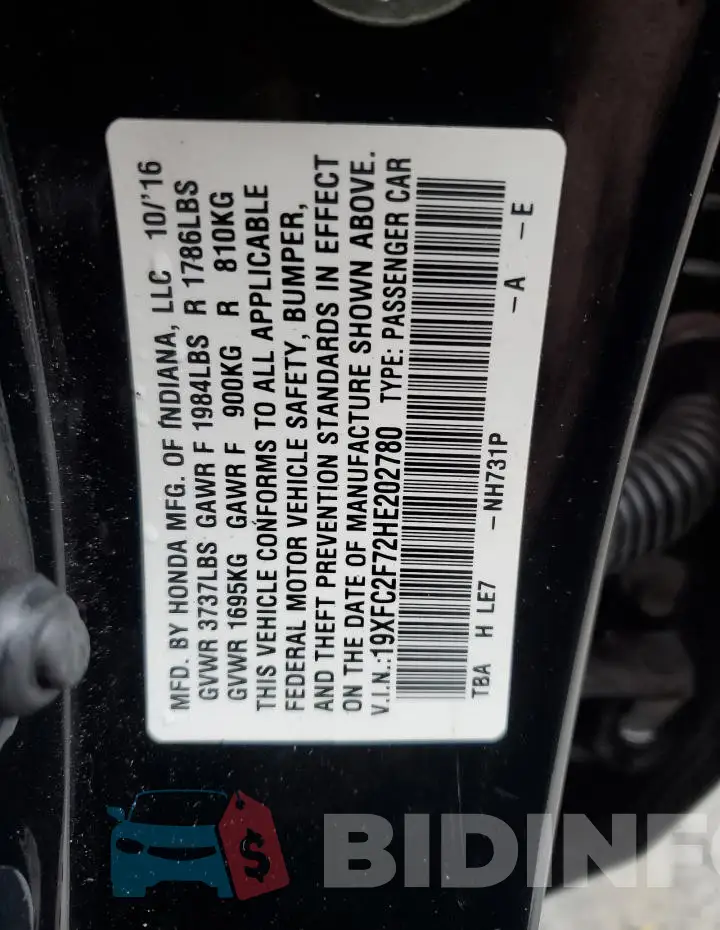 19XFC2F72HE202780 Photo# 12