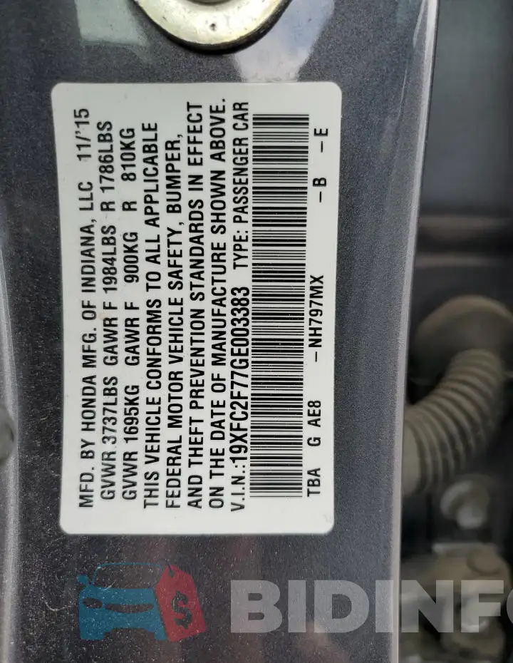 19XFC2F77GE003383 Photo# 12