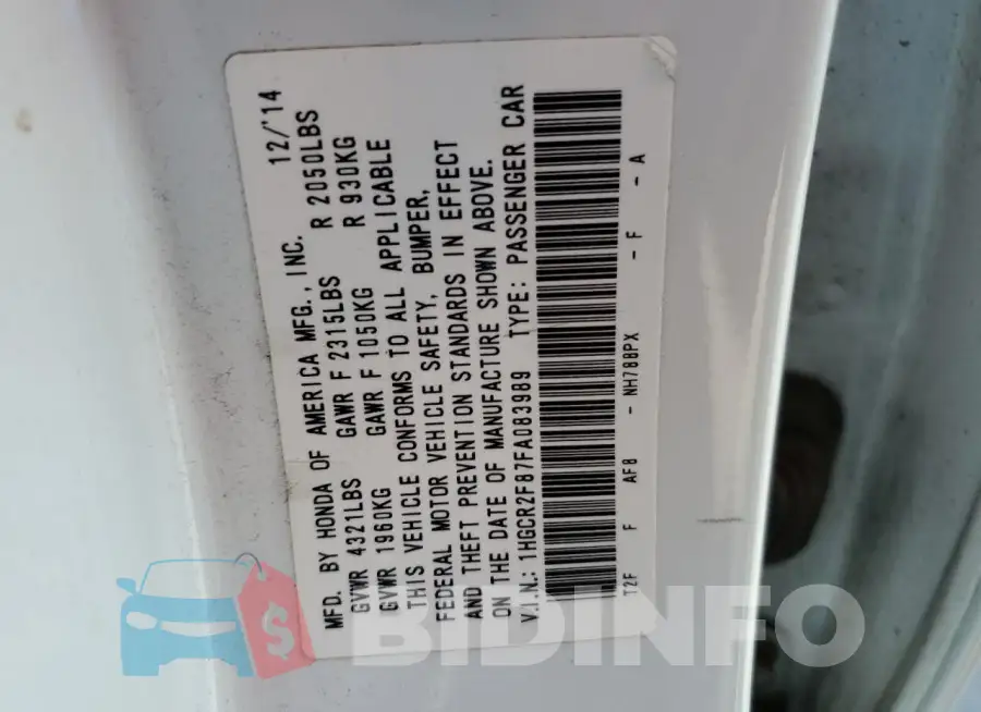 1HGCR2F87FA083989 Photo# 12
