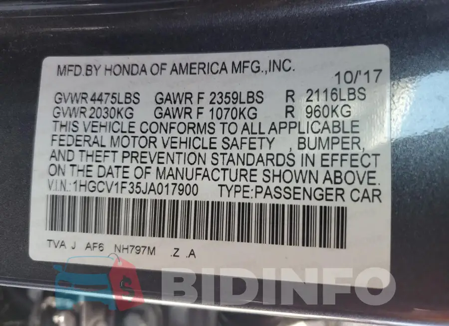 1HGCV1F35JA017900 Photo# 12