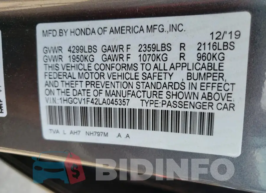 1HGCV1F42LA045357 Photo# 12