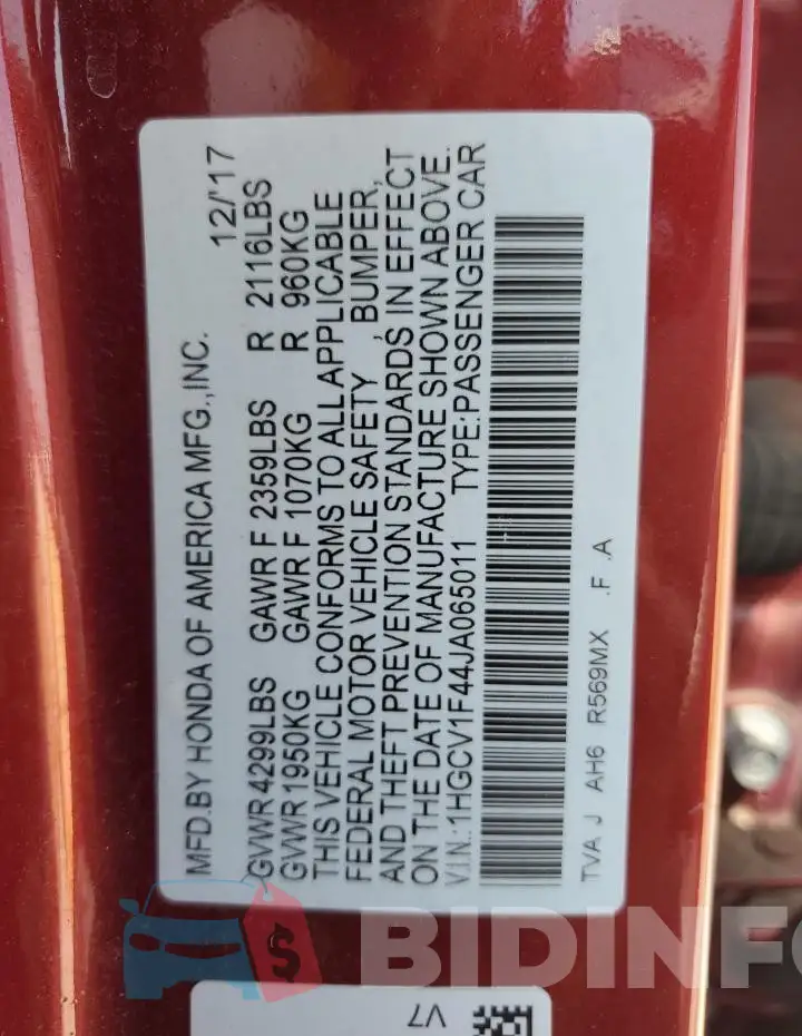 1HGCV1F44JA065011 Photo# 12