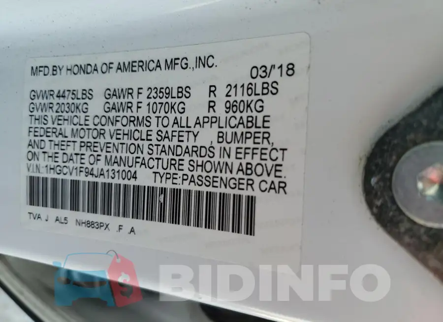 1HGCV1F94JA131004 Photo# 12