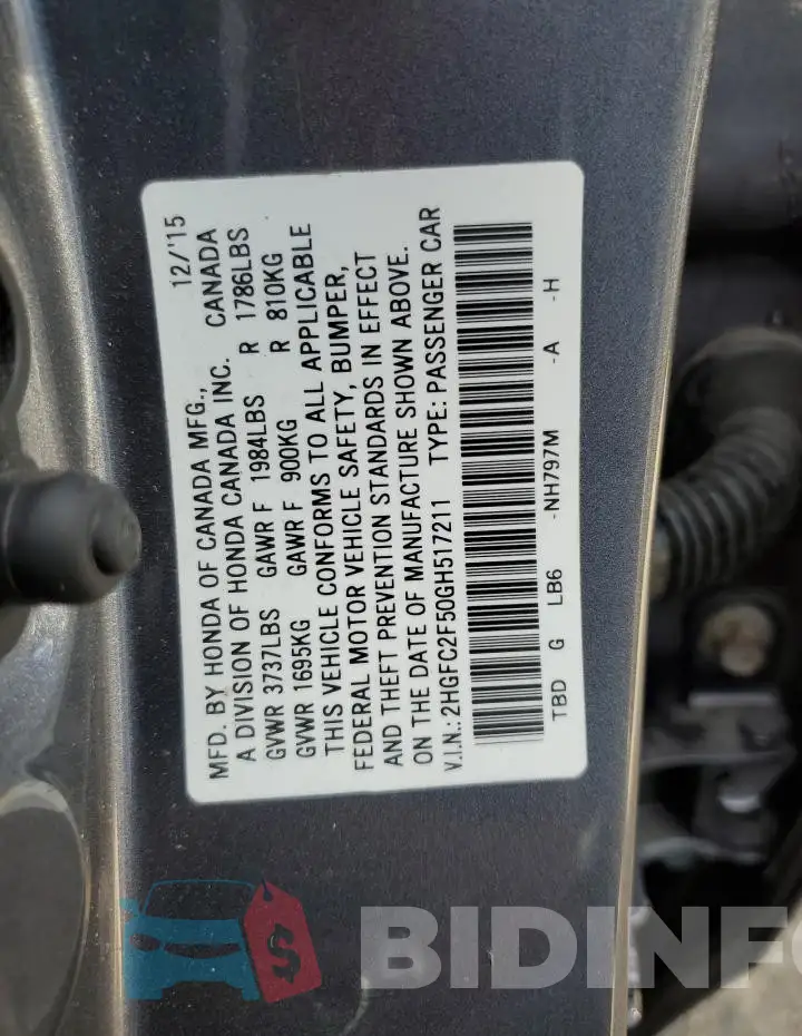 2HGFC2F50GH517211 Photo# 13