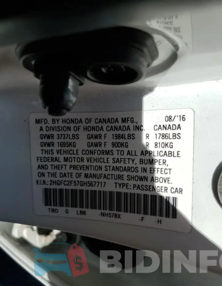 2HGFC2F57GH567717 Photo# 12