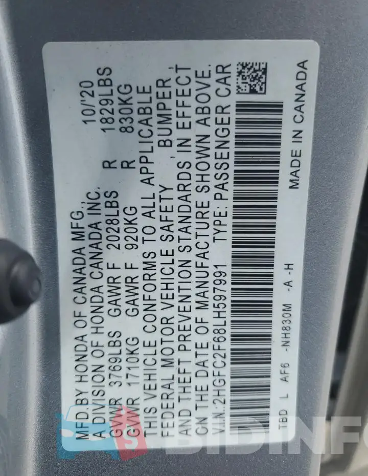 2HGFC2F68LH597991 Photo# 12