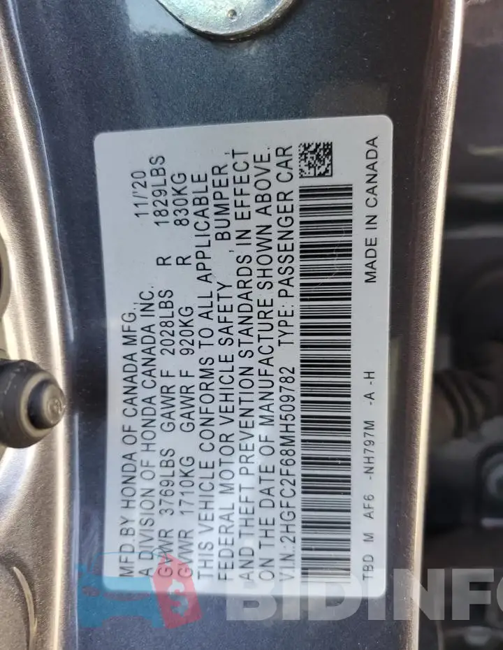2HGFC2F68MH509782 Photo# 12