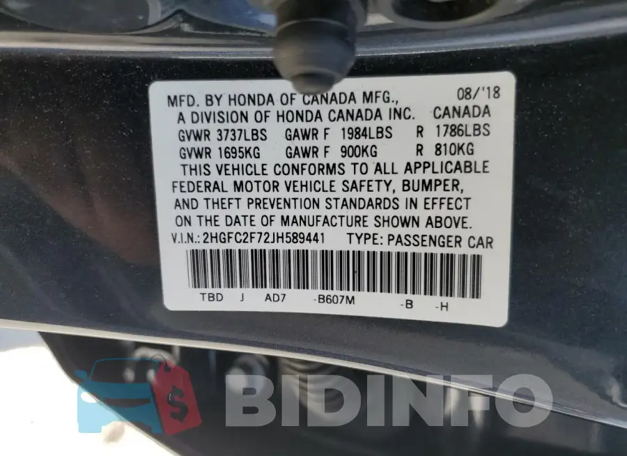 2HGFC2F72JH589441 Photo# 13
