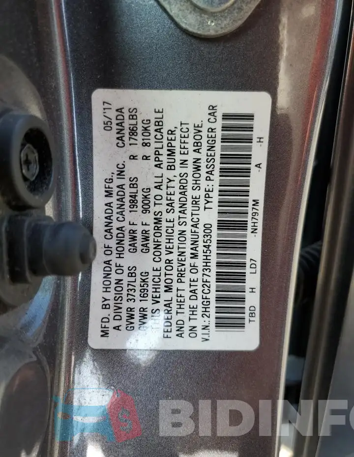 2HGFC2F73HH545300 Photo# 13
