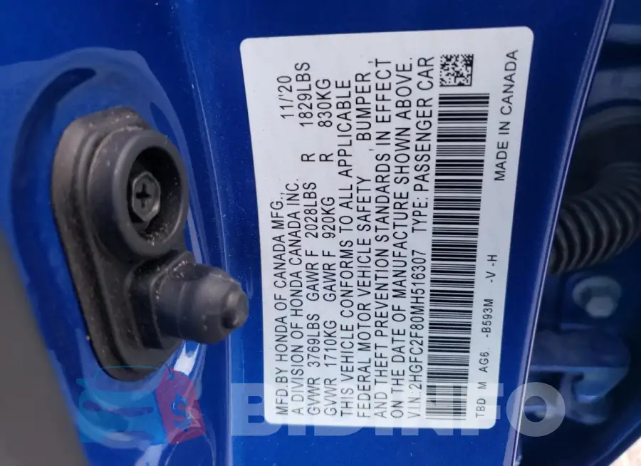 2HGFC2F80MH516307 Photo# 13