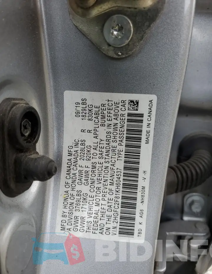 2HGFC2F81KH604537 Photo# 12