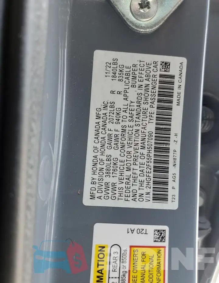2HGFE2F55PH507090 Photo# 13