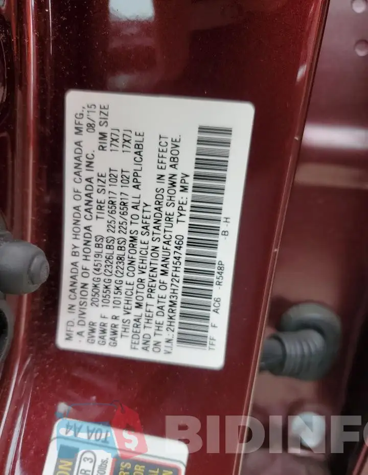 2HKRM3H72FH547460 Photo# 13