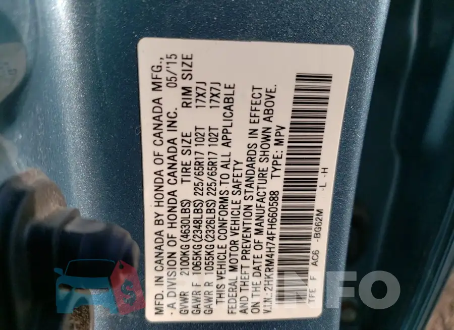 2HKRM4H74FH660588 Photo# 14