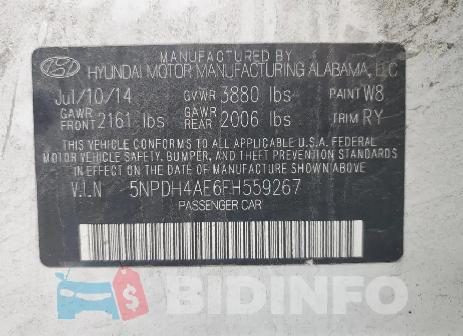 5NPDH4AE6FH559267 Photo# 13