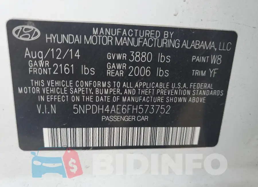 5NPDH4AE6FH573752 Photo# 12