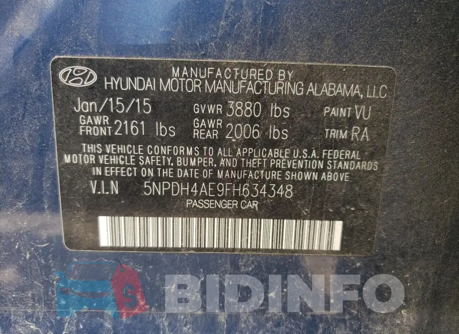 5NPDH4AE9FH634348 Photo# 12