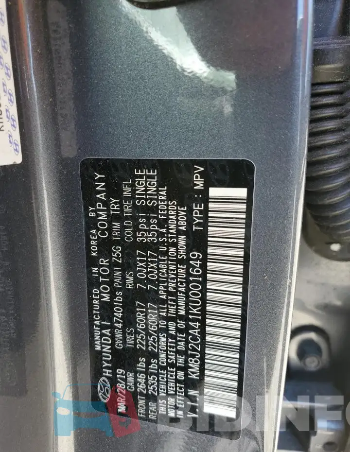 KM8J2CA41KU001649 Photo# 13