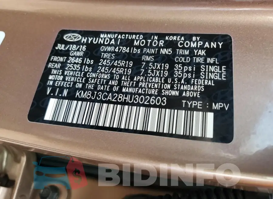 KM8J3CA28HU302603 Photo# 13