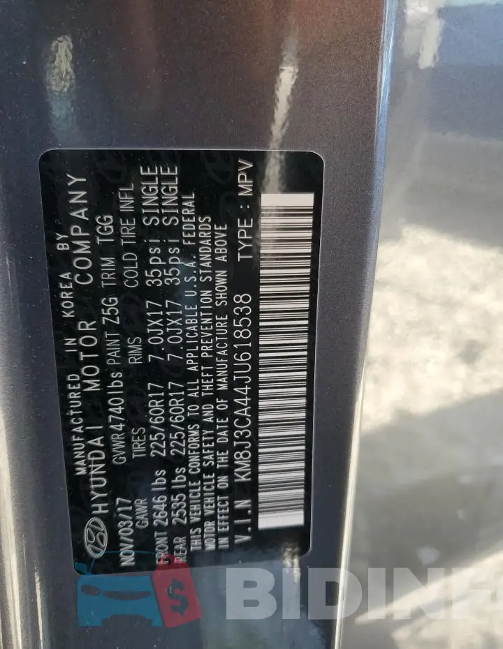 KM8J3CA44JU618538 Photo# 13