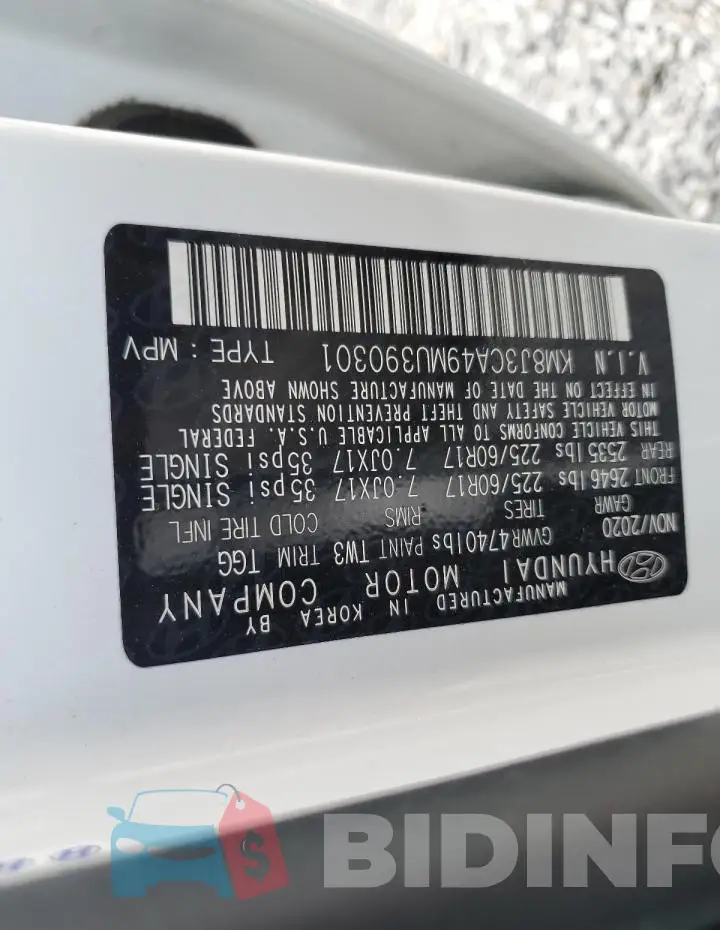 KM8J3CA49MU390301 Photo# 13