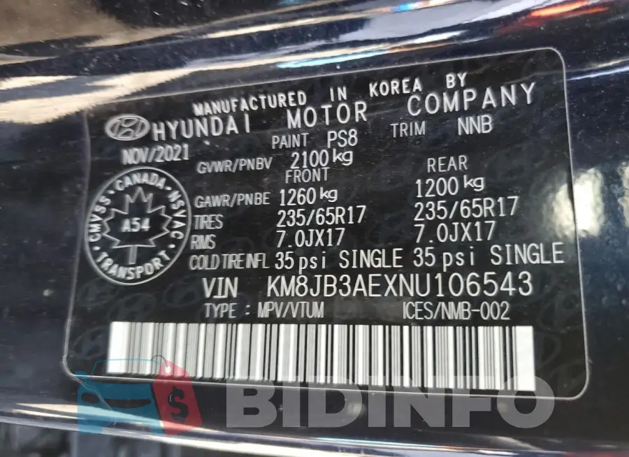 KM8JB3AEXNU106543 Photo# 13