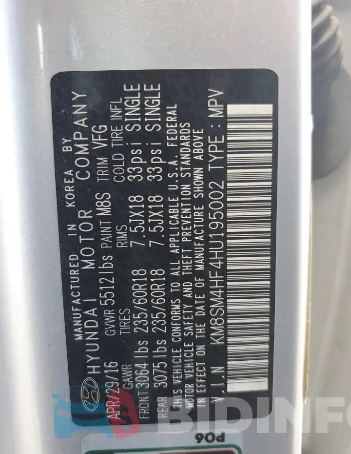 KM8SM4HF4HU195002 Photo# 13