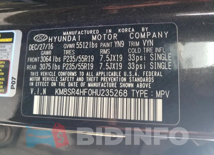 KM8SR4HF0HU235268 Photo# 13