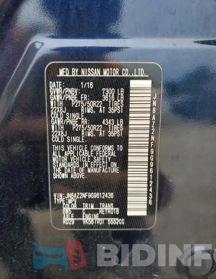 JN8AZ2NF9G9612436 Photo# 13