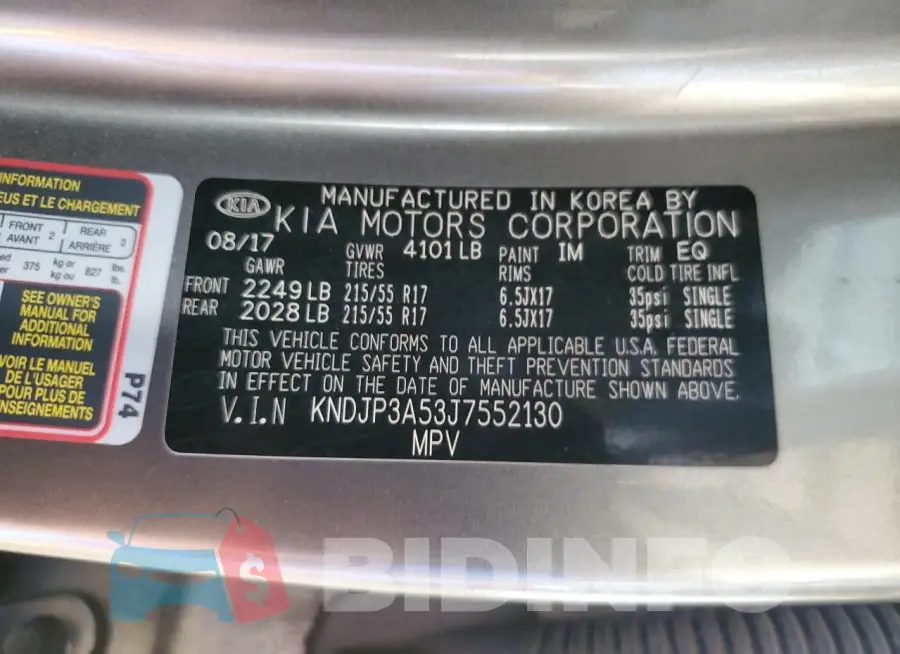 KNDJP3A53J7552130 Photo# 12