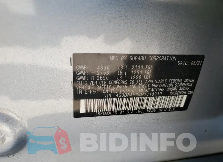 4S3BWAF60M3019919 Photo# 12
