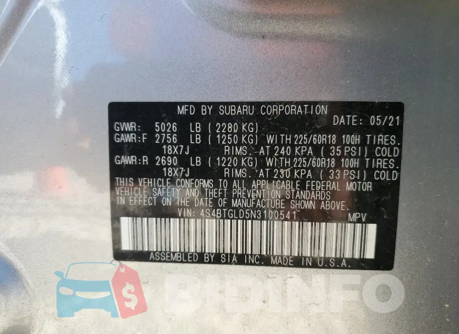 4S4BTGLD5N3100541 Photo# 13