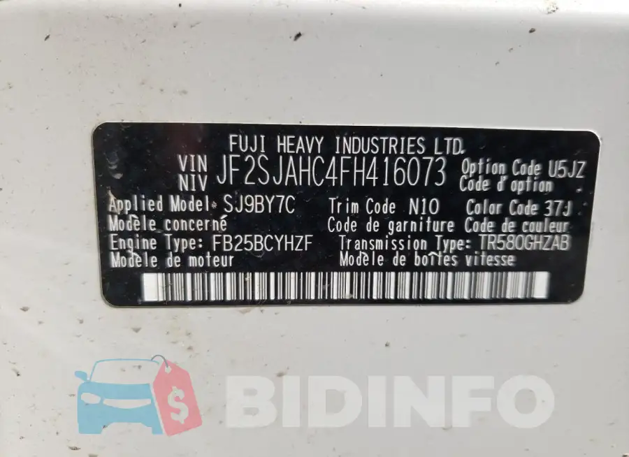 JF2SJAHC4FH416073 Photo# 12