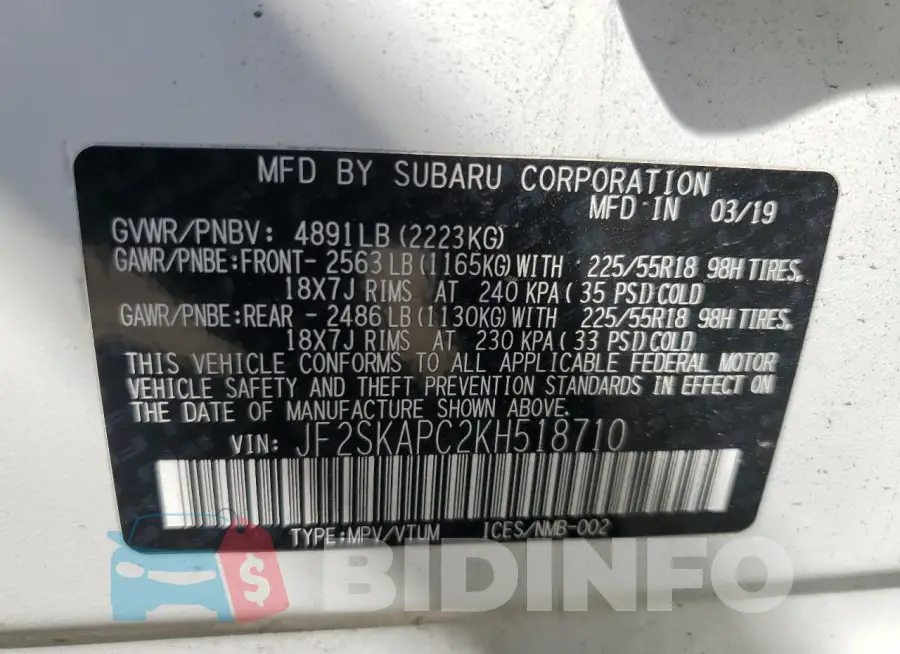 JF2SKAPC2KH518710 Photo# 14