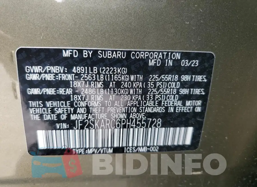 JF2SKARC6PH455728 Photo# 14