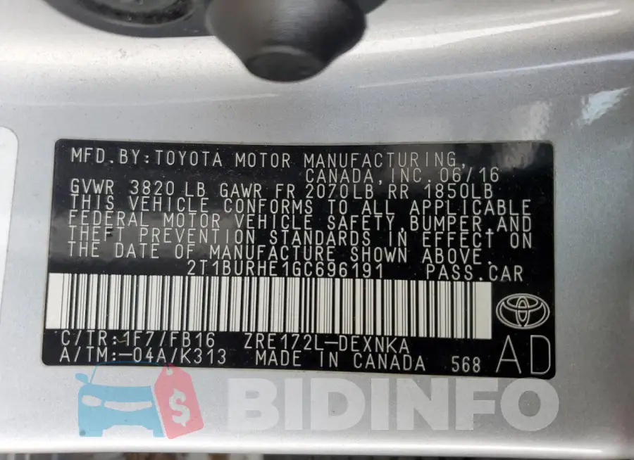 2T1BURHE1GC696191 Photo# 12