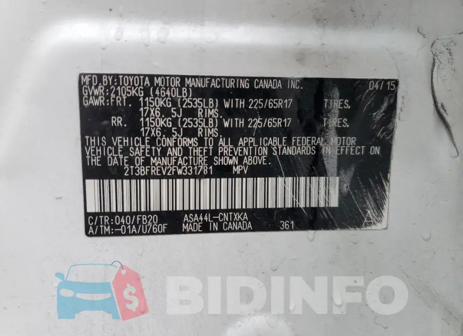 2T3BFREV2FW331781 Photo# 14