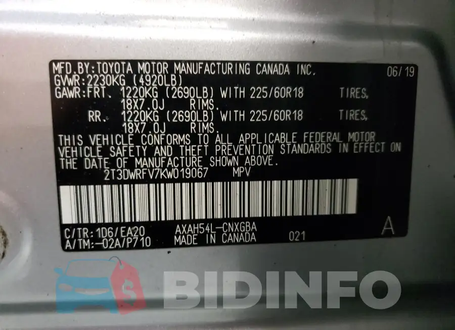 2T3DWRFV7KW019067 Photo# 13